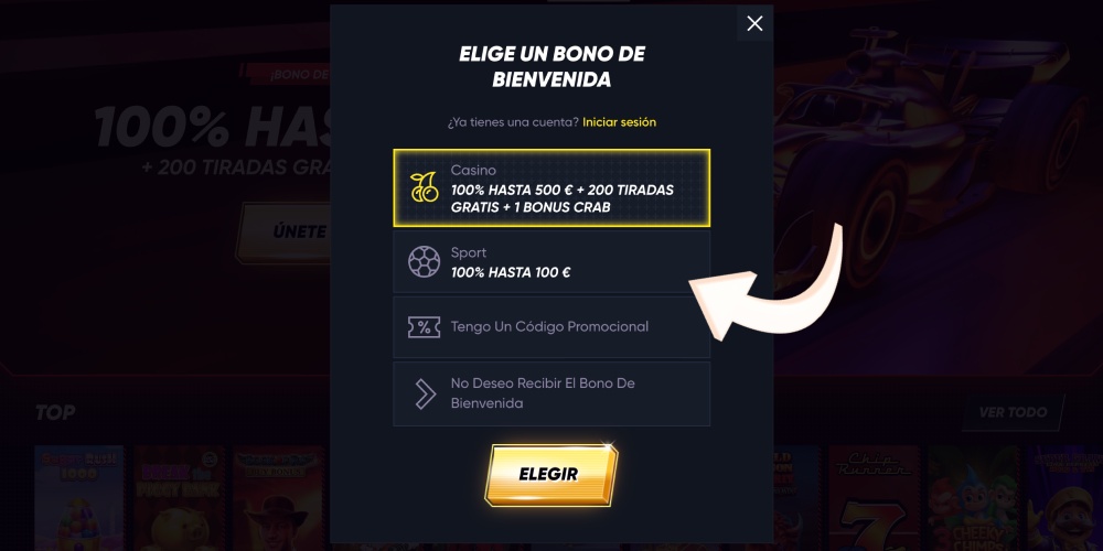 Elige un bono de bienvenida